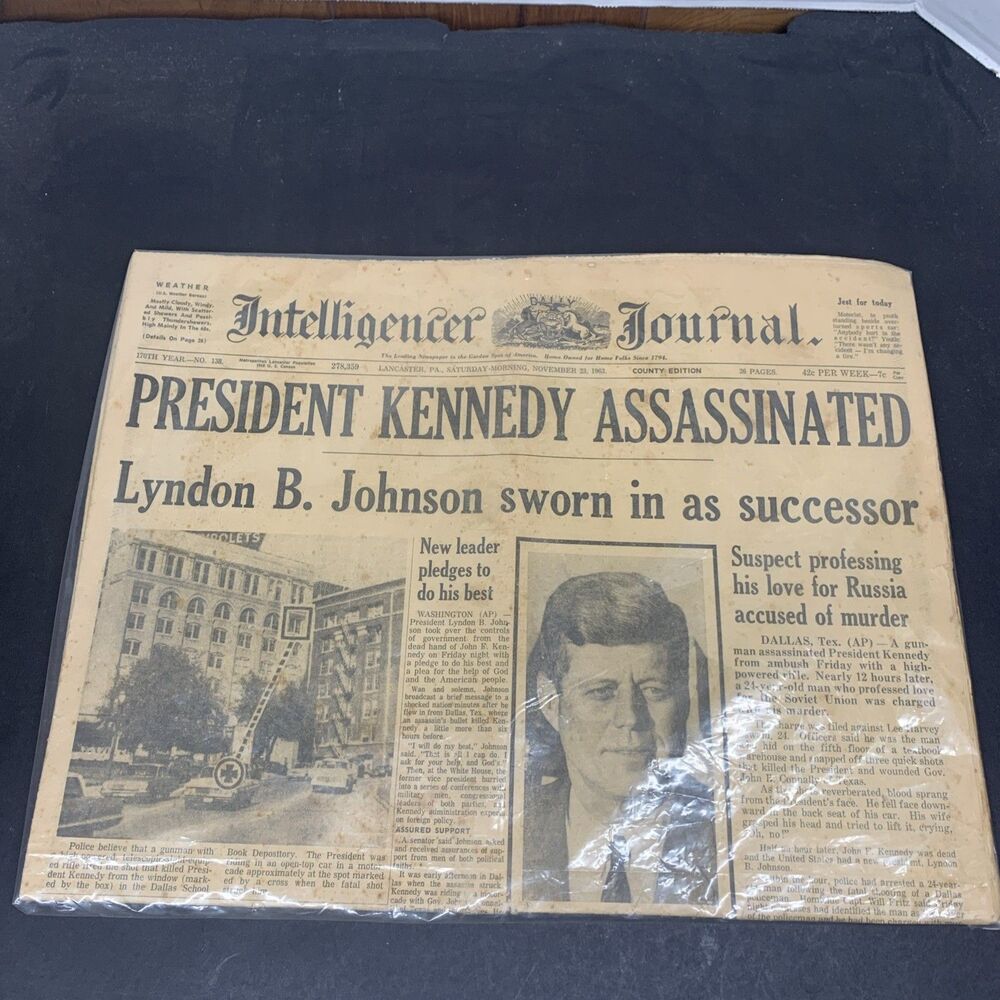 Vintage Nov 23 1963 JFK Assassination Newspaper President Kennedy Assassinated